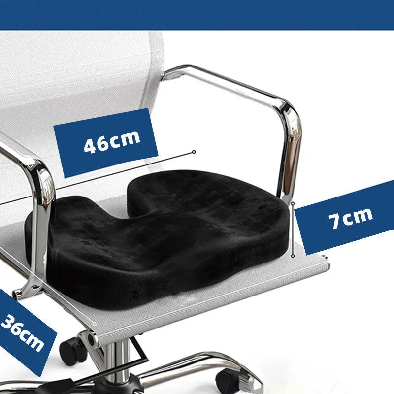 Black flannel memory foam office seat cushion with U-shaped hip support design