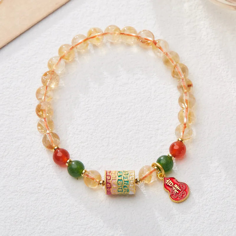 Citrine five sutra hand-woven crystal bracelet 6mm unisex geometric fresh style