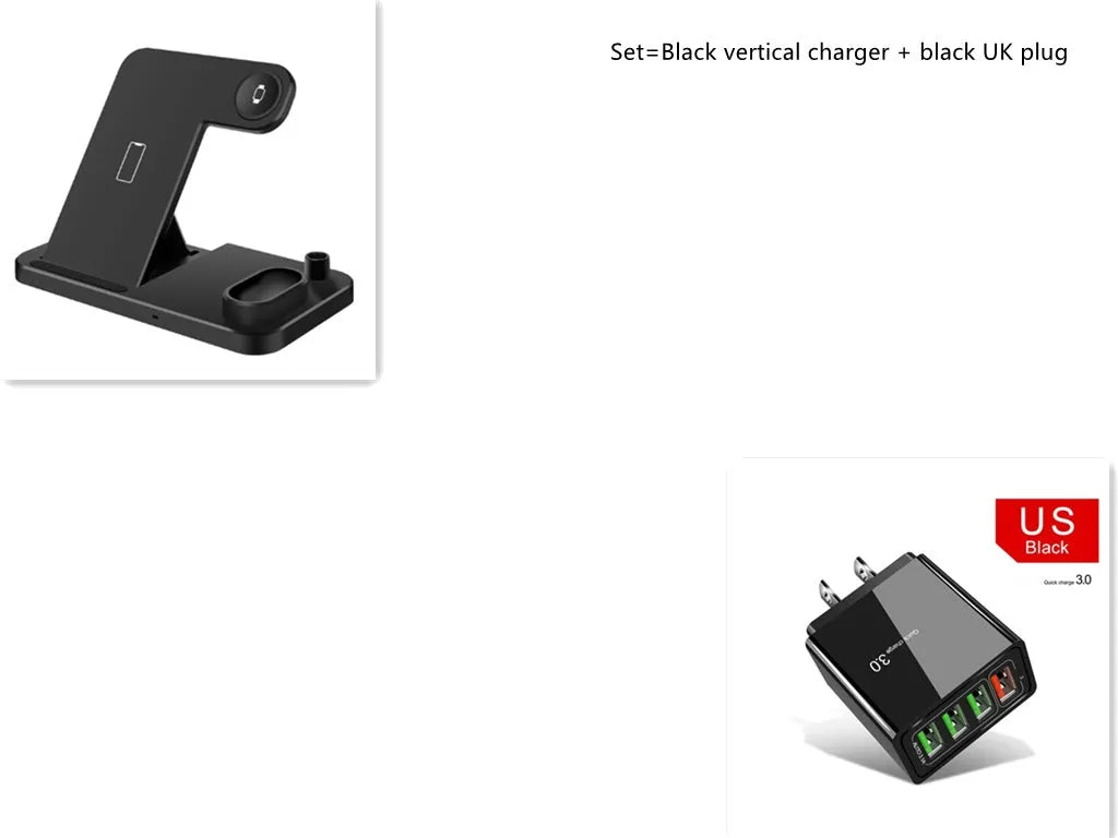 Foldable 4-in-1 wireless charging station for iPhone, Apple Watch, AirPods and Apple Pencil on a desk
