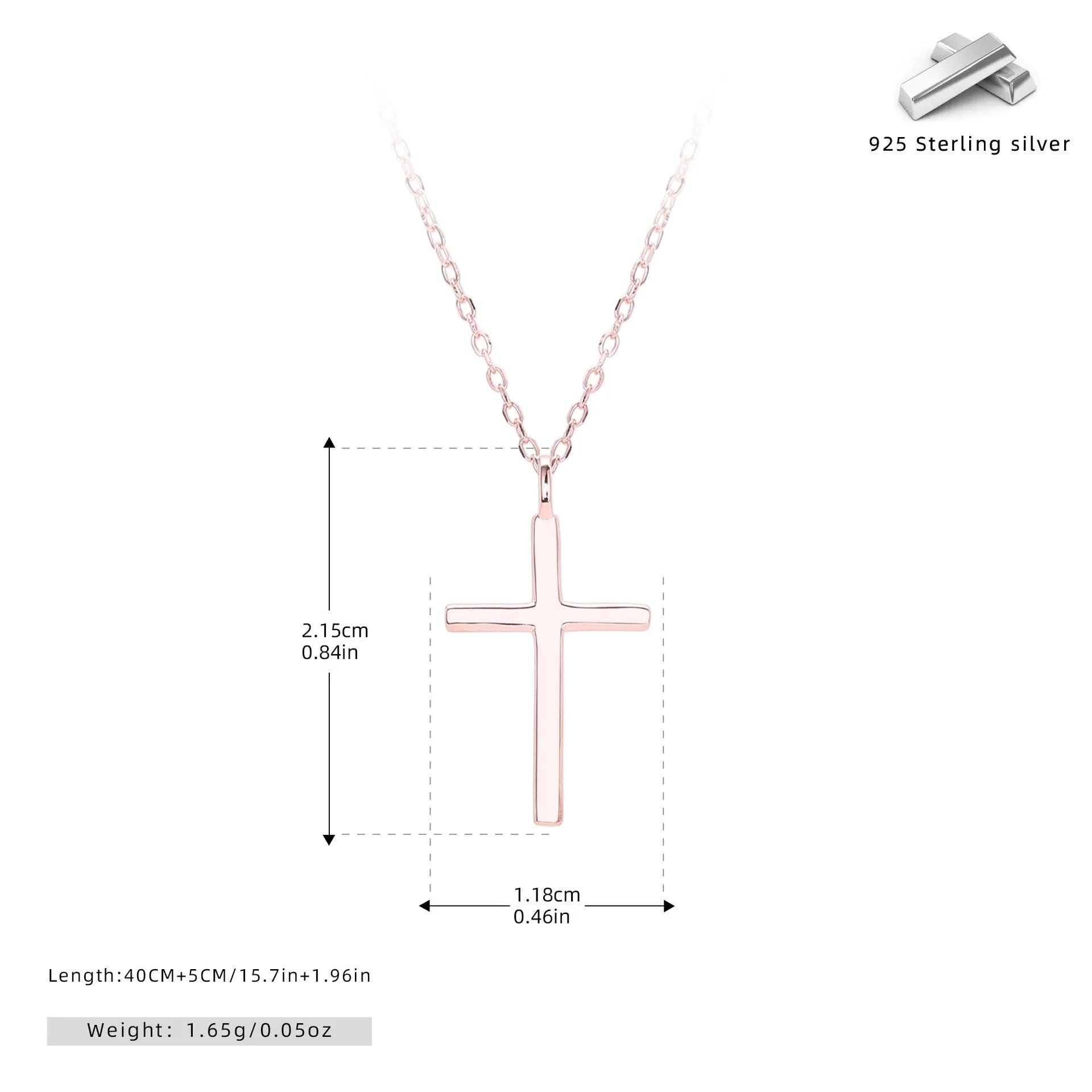 Sterling silver cross pendant necklace on O-chain with adjustable 41-50cm length