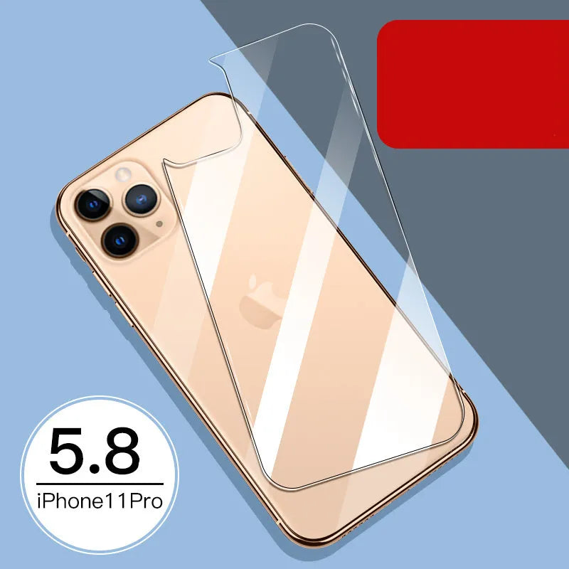 Apple iPhone tempered glass screen protector film for front and rear, showing half-screen design