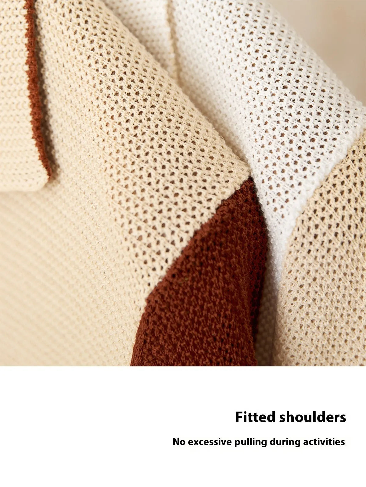 Hollow cotton and linen lapel short-sleeved cardigan knitted top in beige on a model