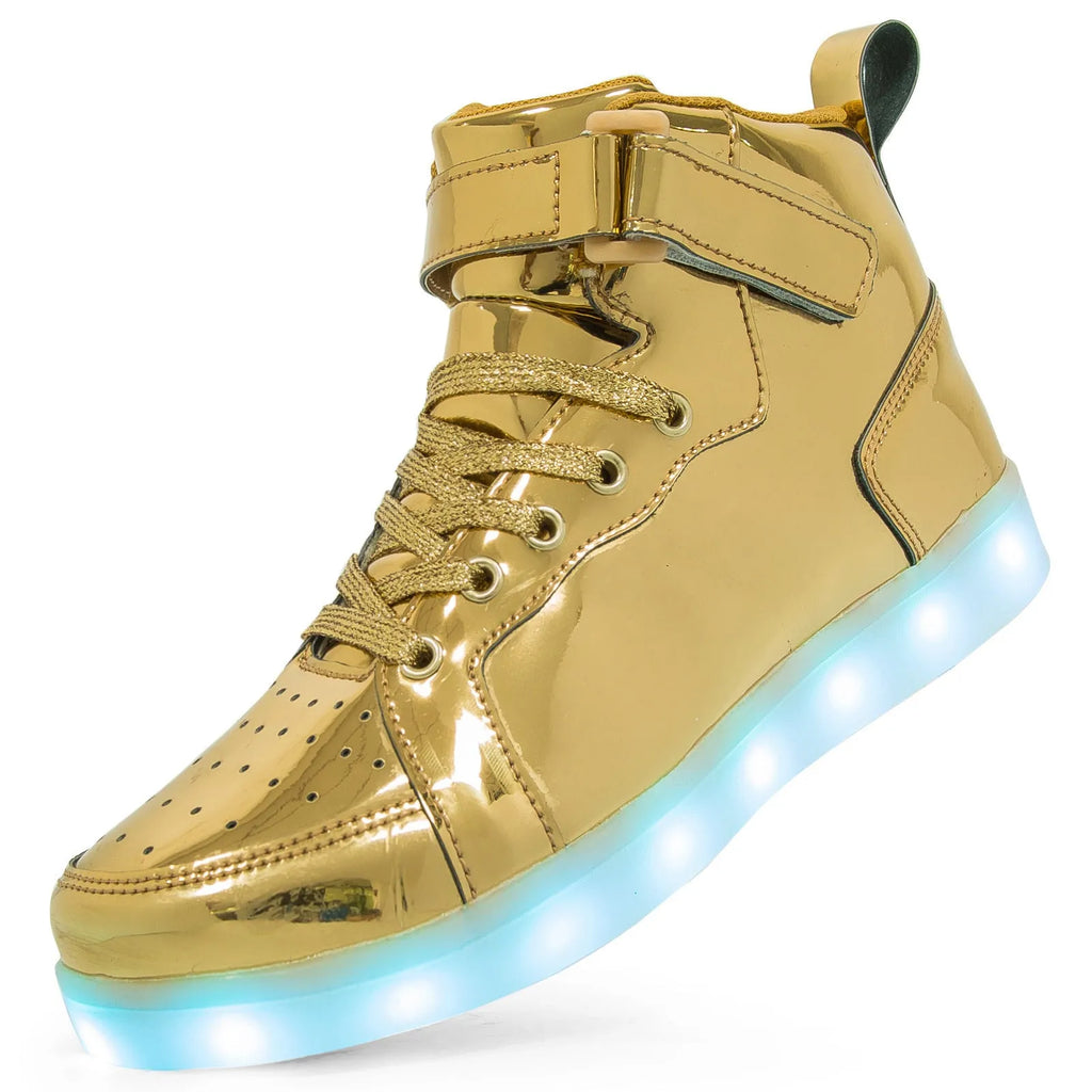 LED light-up high-top board shoes with velcro closure in multiple colour options