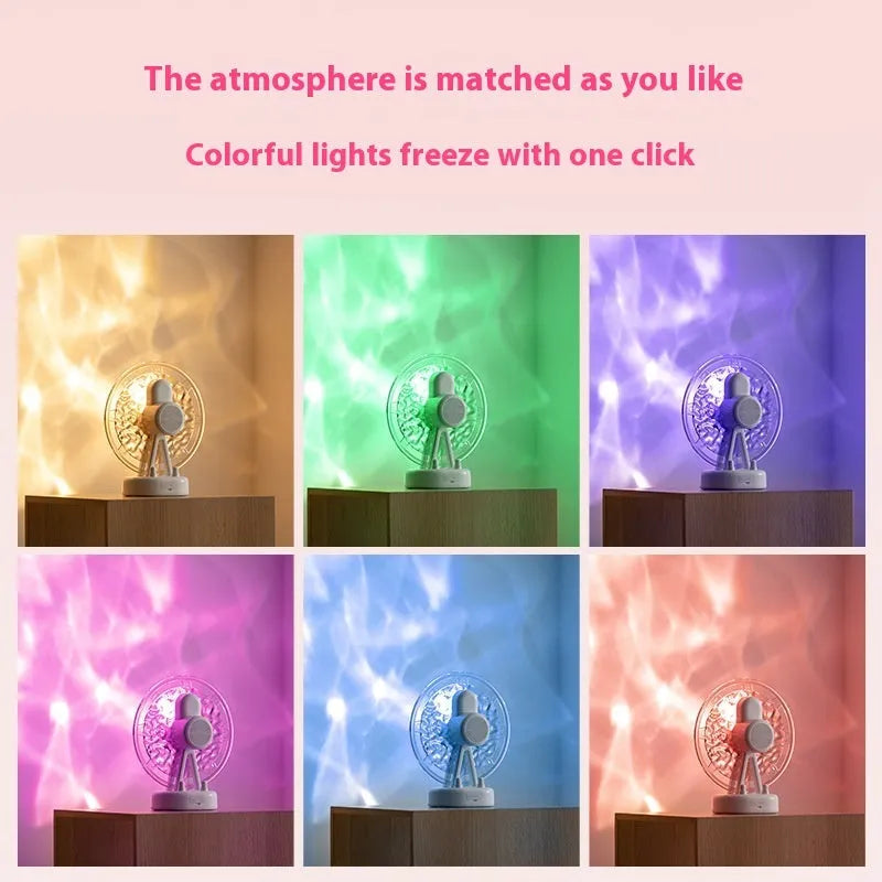 Ferris wheel water ripple Bluetooth speaker with colourful atmosphere light in pink on a white background