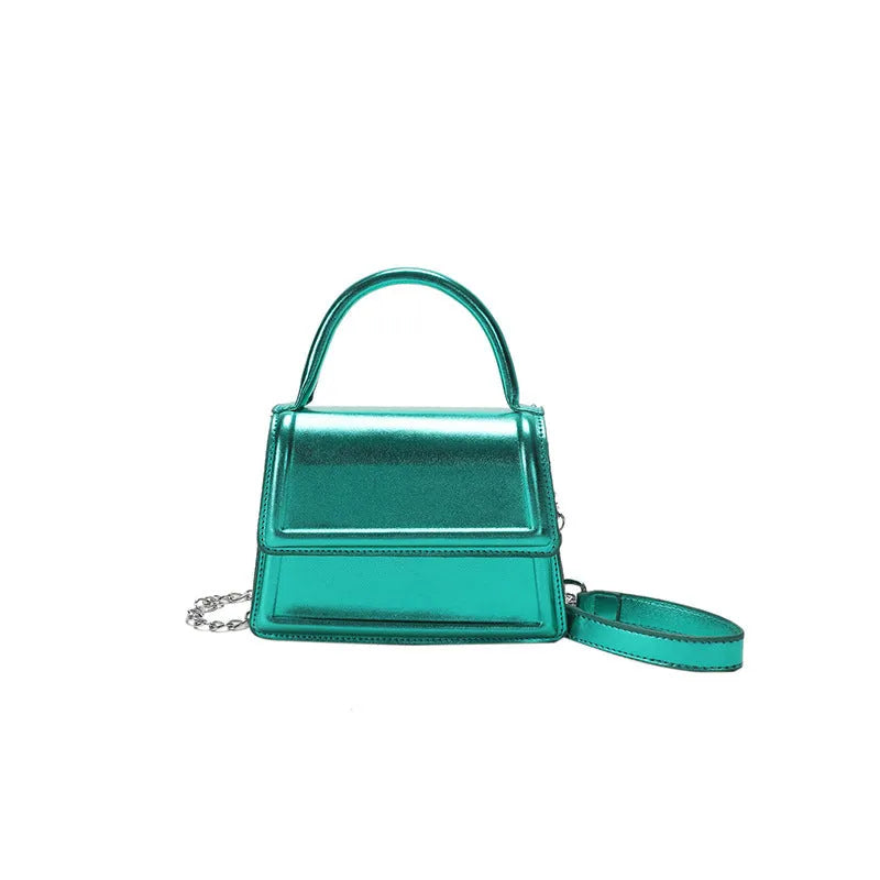 Retro square crossbody bag in PU material showing sewing line detail and crossbody strap
