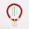 Handmade Chinese bracelet with Jinsi jade and red agate peace buckle beads, safety clasp