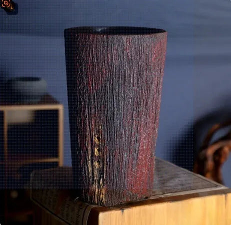 Handmade purple clay withered wood pattern straight body signboard orchid basin planter for flowers and green plants