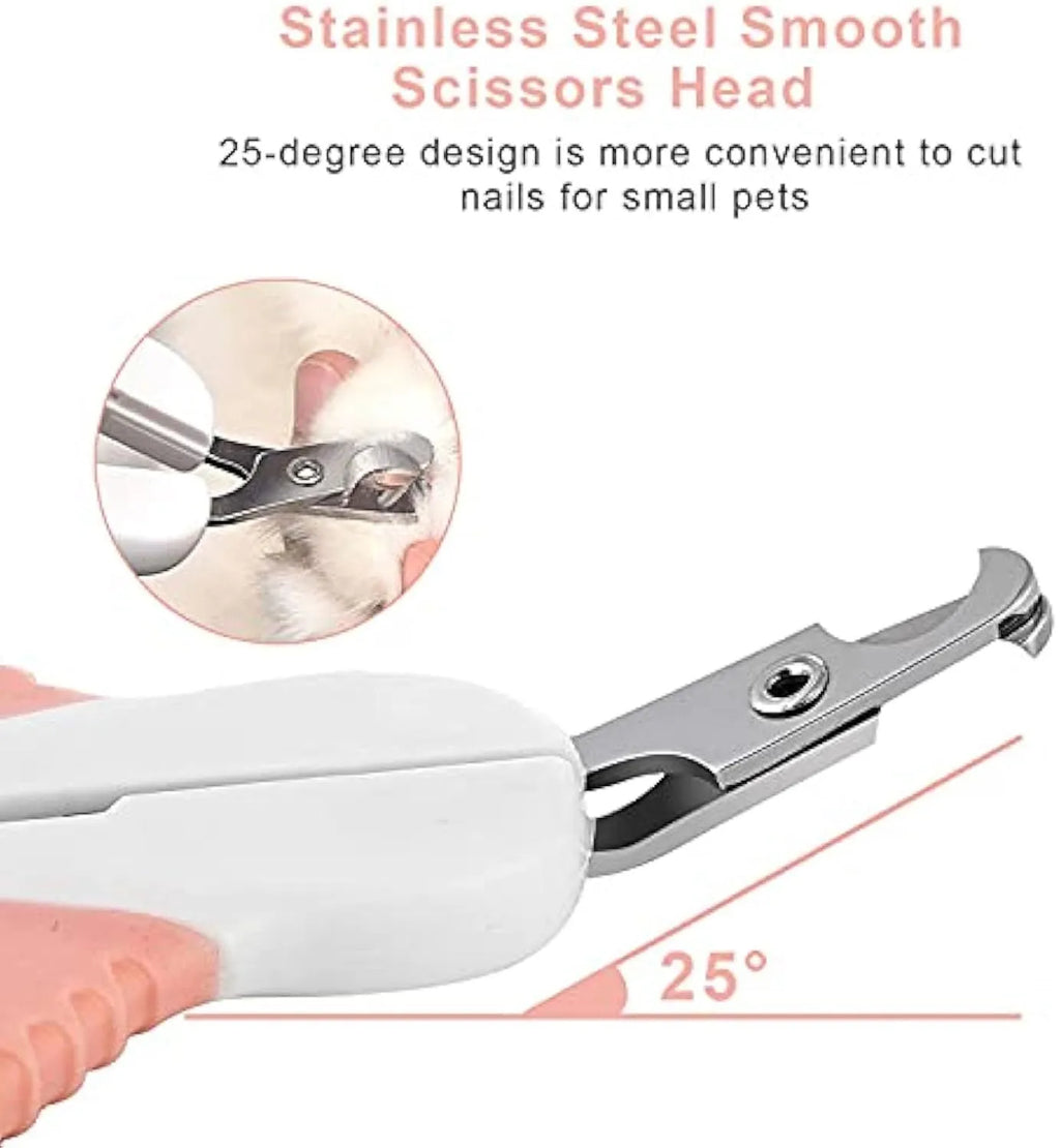 Angled blade cat nail clippers with safety lock in grey or pink for small pets
