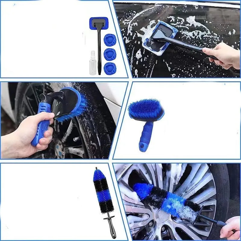 26-piece car wash brush kit including tire brush and cleaning tools in PP material, picture style colour