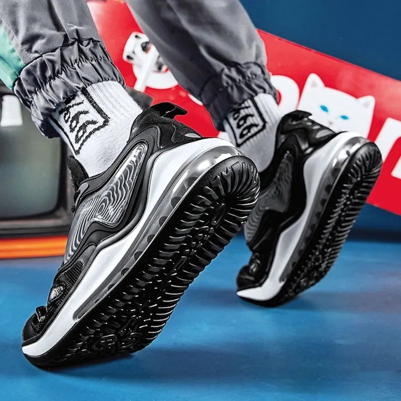 Men's summer air cushion shoes in Space Black with height-increasing design and rubber sole