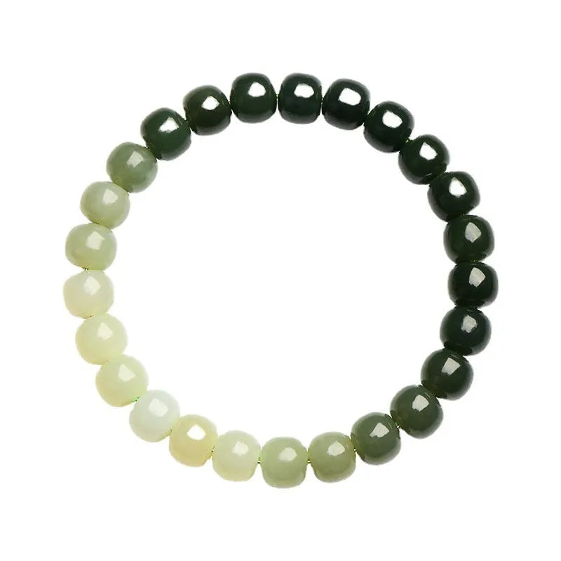 Natural Hetian jade bracelet with polished gradient clear water beads in unisex casual style