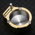 Large metal ashtray with permanent match lighter, three cigarette slots, blue finish