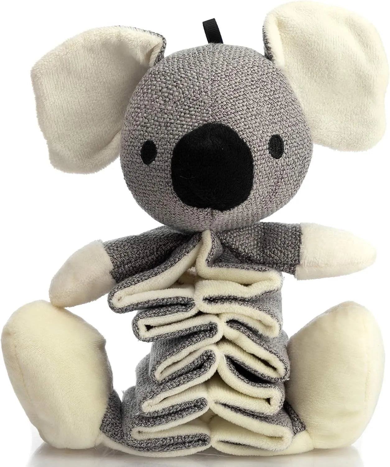 Gray Koala plush dog toy measuring 30cm long with crinkle paper inside.
