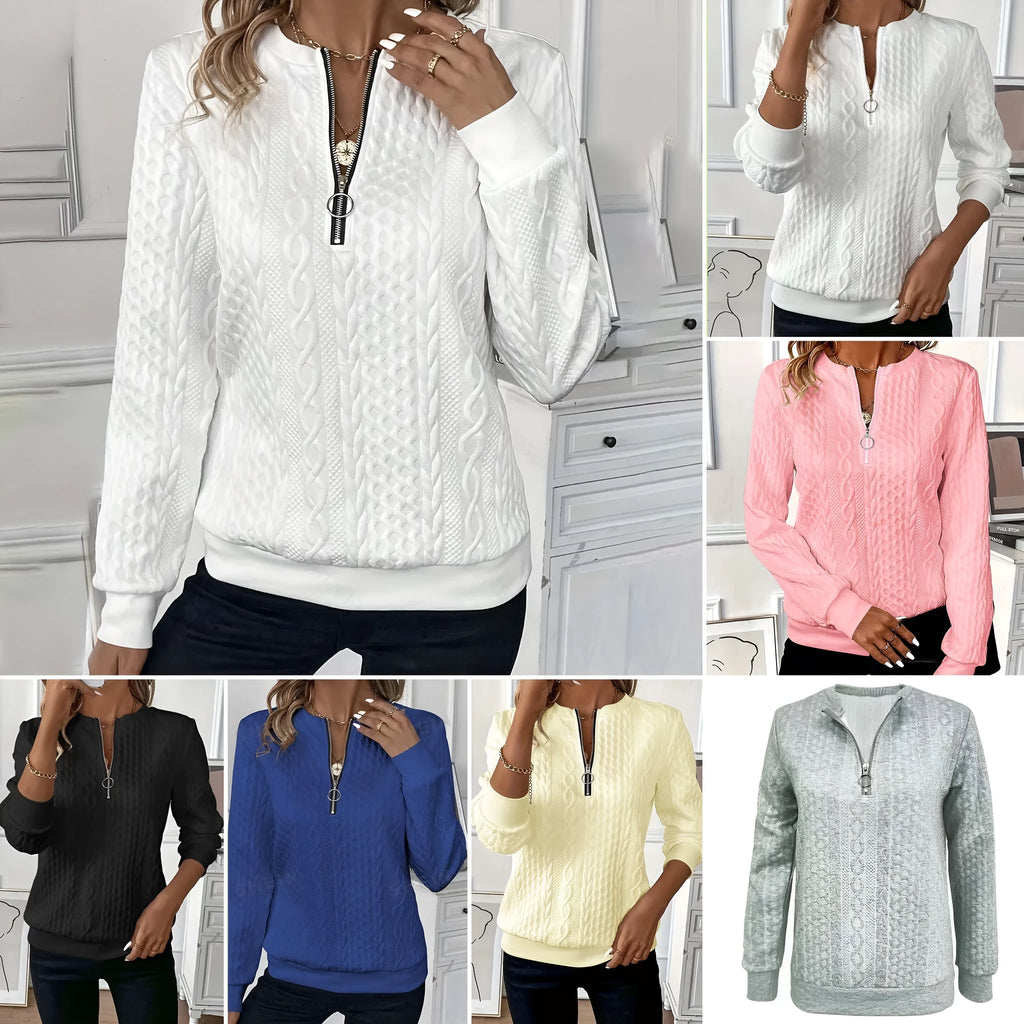 Women's loose fit zipper cardigan with 3D effect pattern in apricot, polyester fabric