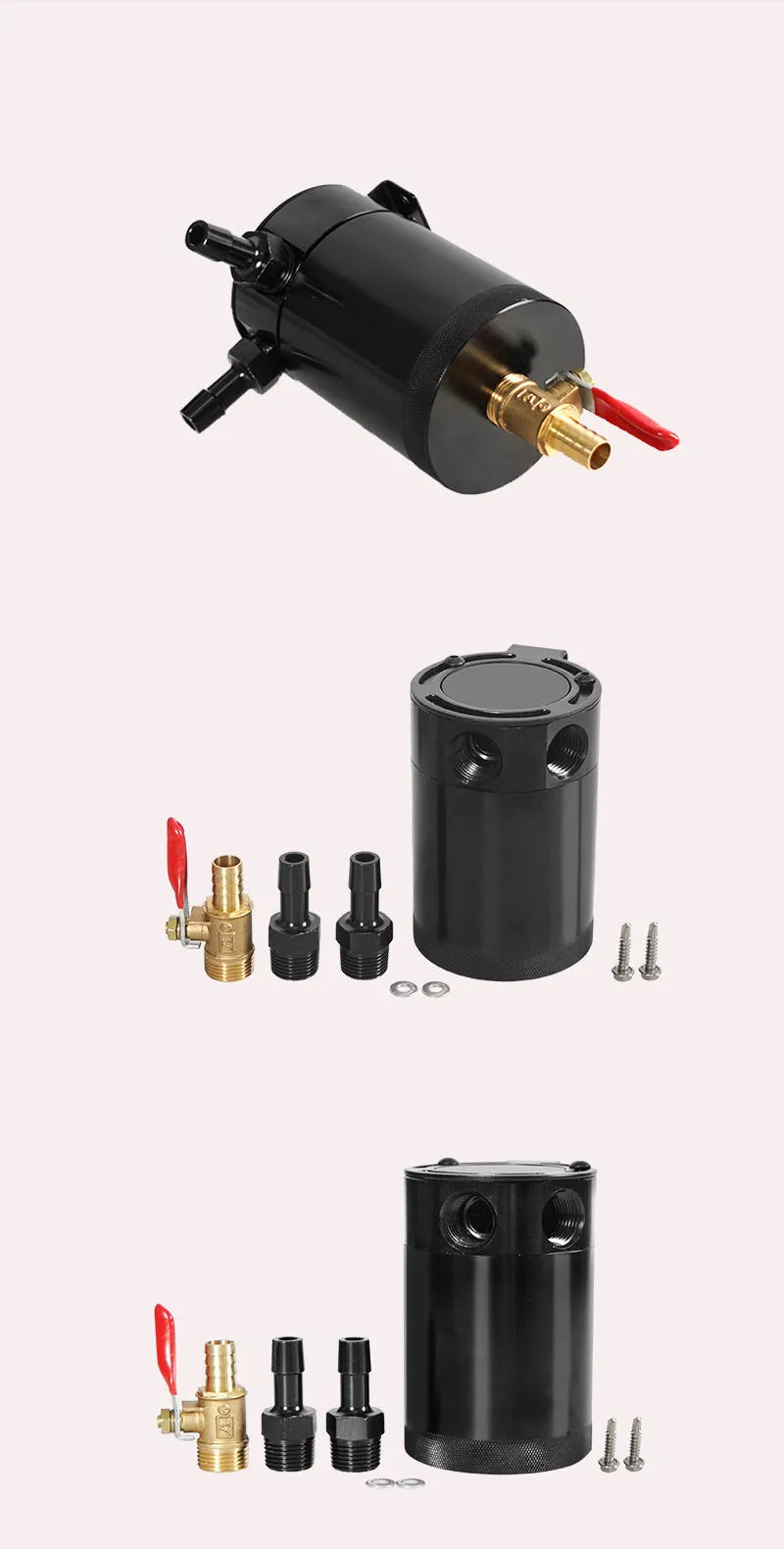 Black and silver aluminium automotive oil pot with two-hole breathable design