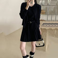 Women's art retro knitted two-piece set with vest skirt and long-sleeved cardigan