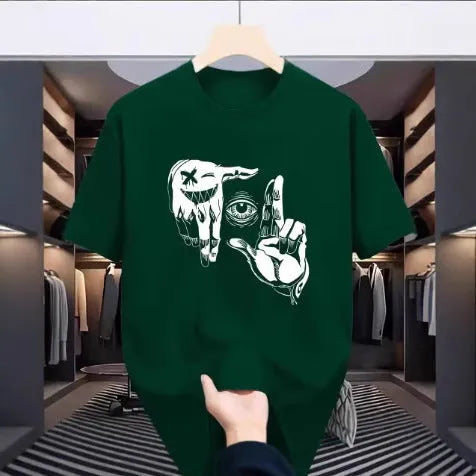 Men's mesh breathable casual round neck short sleeves pullover with cartoon digital print in bird eye cloth polyester fabric