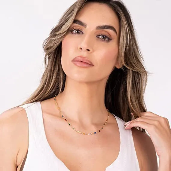 Geometric crystal pendant necklace on an alloy chain, showcasing a random colour and cool wind style.