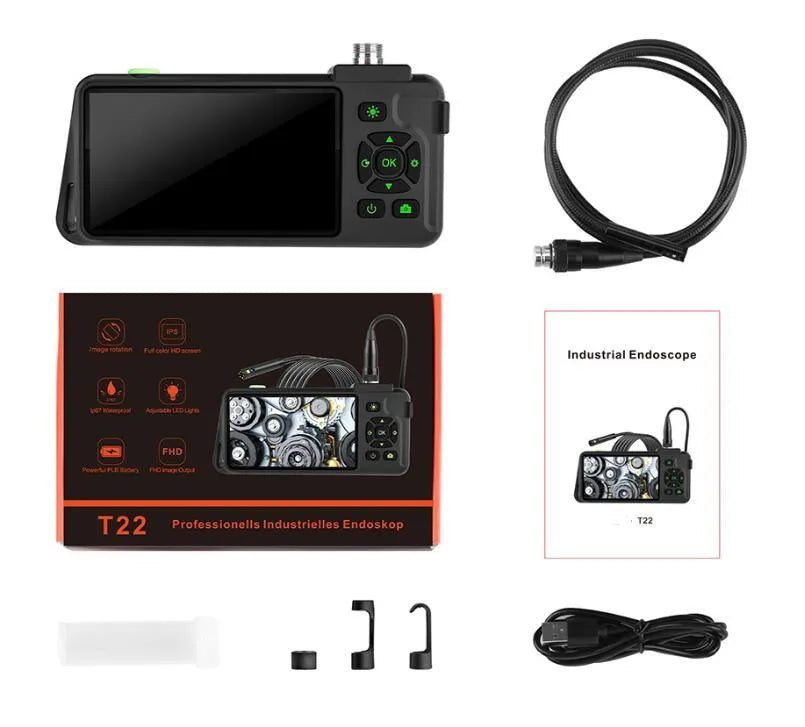 Portable industrial endoscope with 4.5-inch screen and 1-metre probe for automotive pipeline inspection