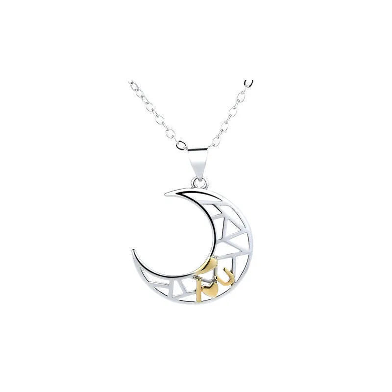 Sun and moon couple necklace set with copper pendants on cross chain