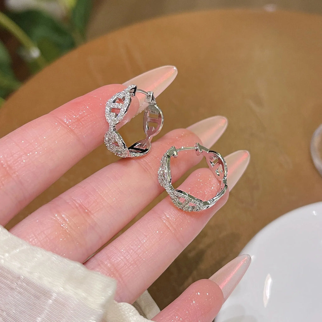 Ladies diamond design electroplated copper earrings in silver, gold or rose gold thick plating
