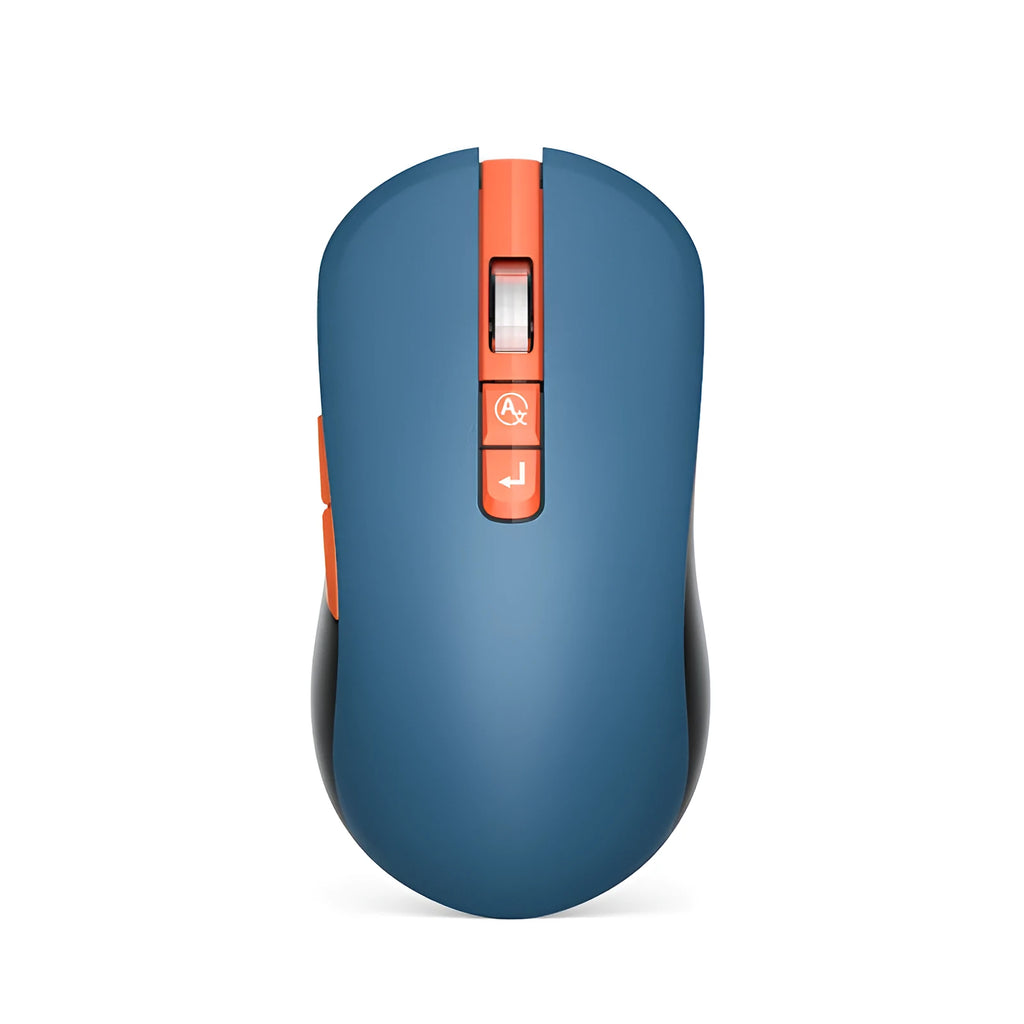 IFLYTEK voice translation wireless gaming mouse on a desk, showing its seven keys and USB receiver.