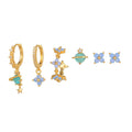 Japanese Korean style flower nail protein ear studs in gold or silver with zircon mosaic detailing