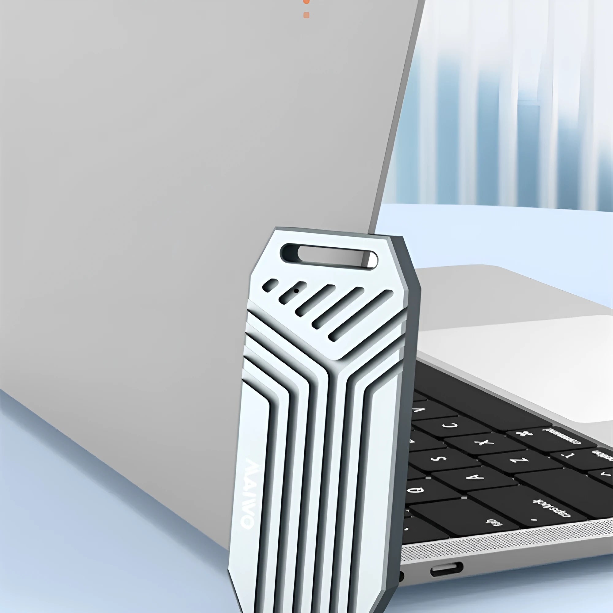 Thunderbolt 4 external SSD enclosure in aluminium case showing compact 50mm design