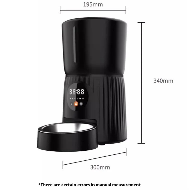 Automatic pet feeder with remote control for timed quantitative feeding in black or white colour
