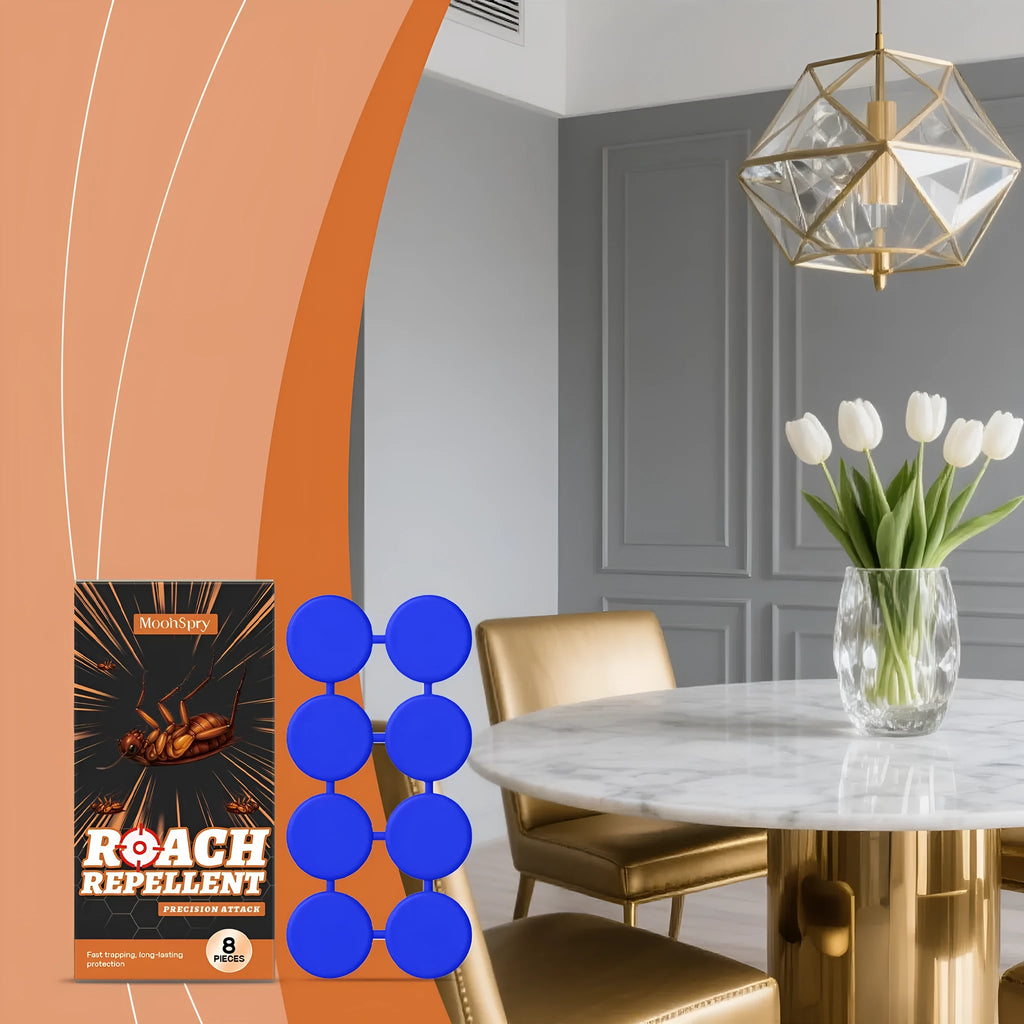 Pack of eight cockroach killer bait and glue sticker traps for indoor household pest control.