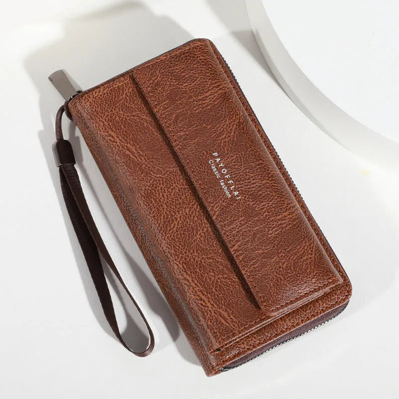 Men's PU leather wallet with multiple card slots in black, brown, and coffee colours