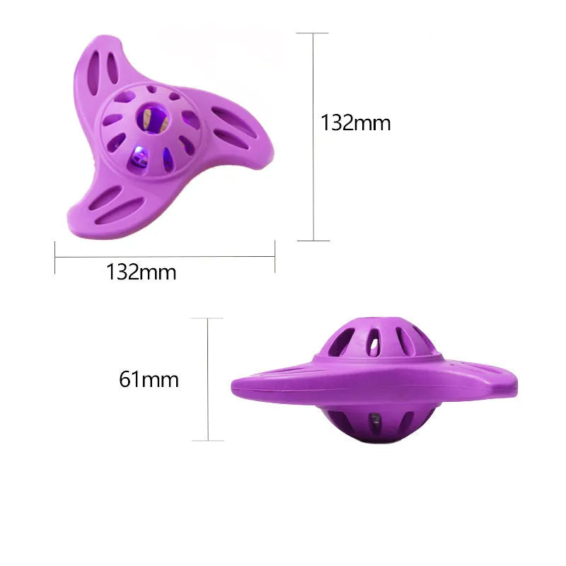Blue bite-resistant boomerang shaped dog toy for large breed chewers.