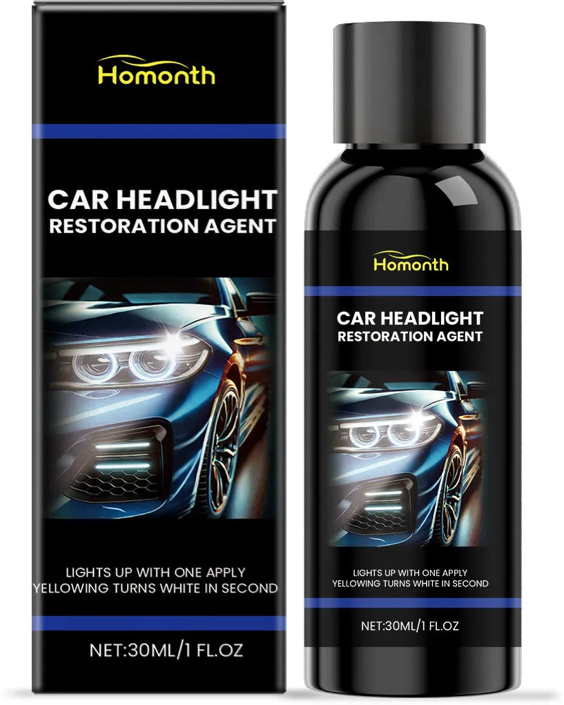 30ml bottle of car headlight restoration agent with solvent formula for cleaning oxidation and scratches