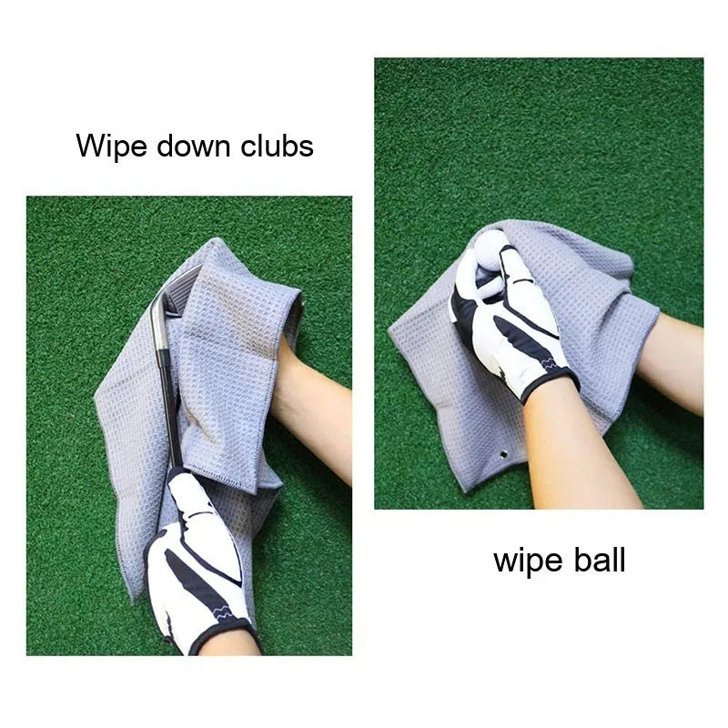 Waffle weave cleaning towel for golf balls and cue balls with lattice pattern