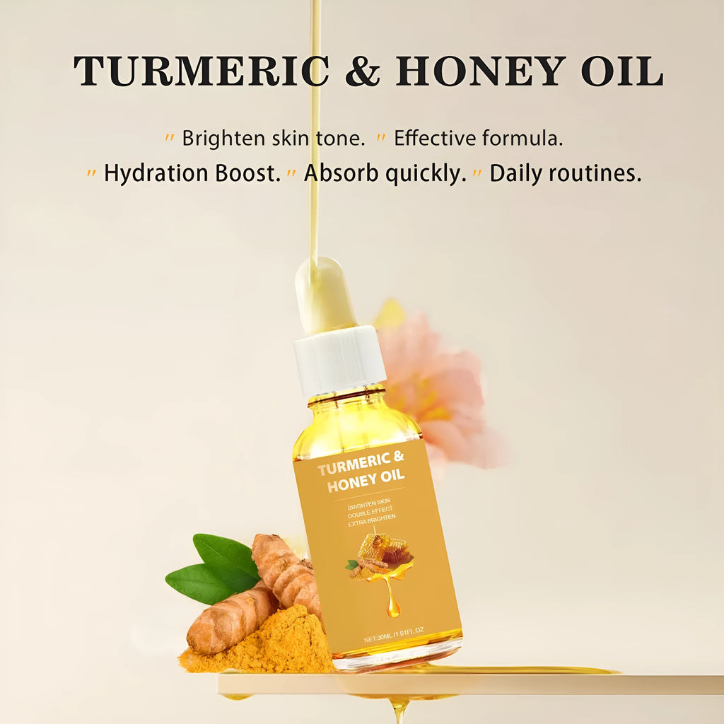 30ml bottle of Turmeric Honey Essential Oil in neutral packaging for facial beauty use.