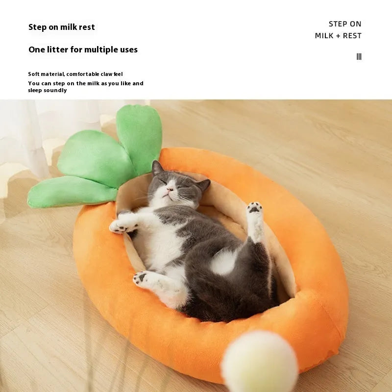 Orange cartoon carrot design double-sided cloth pet litter mat in medium and large sizes.