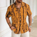 Men's casual short sleeve shirt with 3D printed stripe pattern in polyester fabric