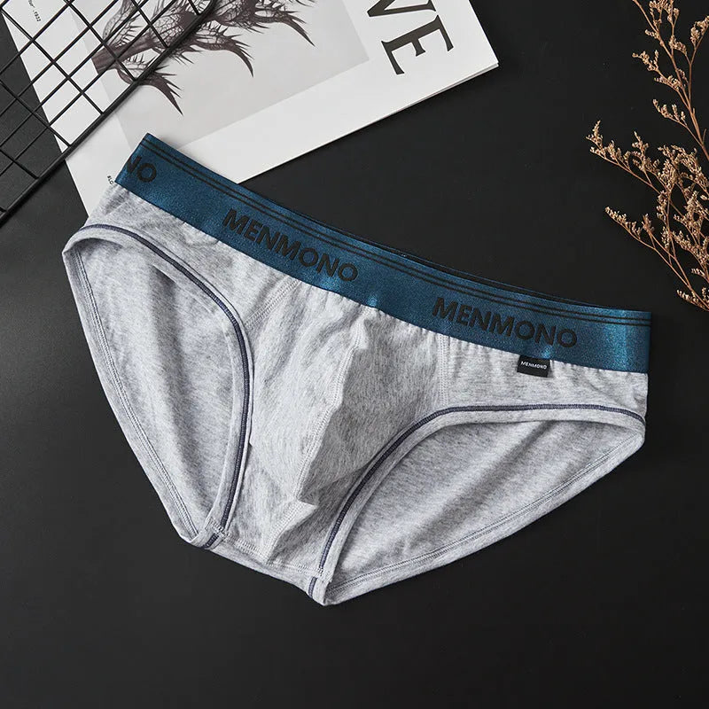 Men's cotton low waist briefs in two-tone colour combinations showing solid colour design