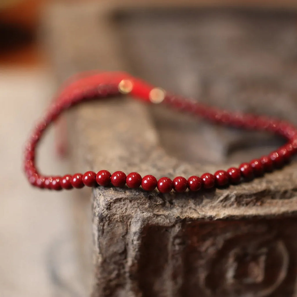 Natural raw ore cinnabar bracelet with purple gold sand design and auspicious patterns in Chinese style