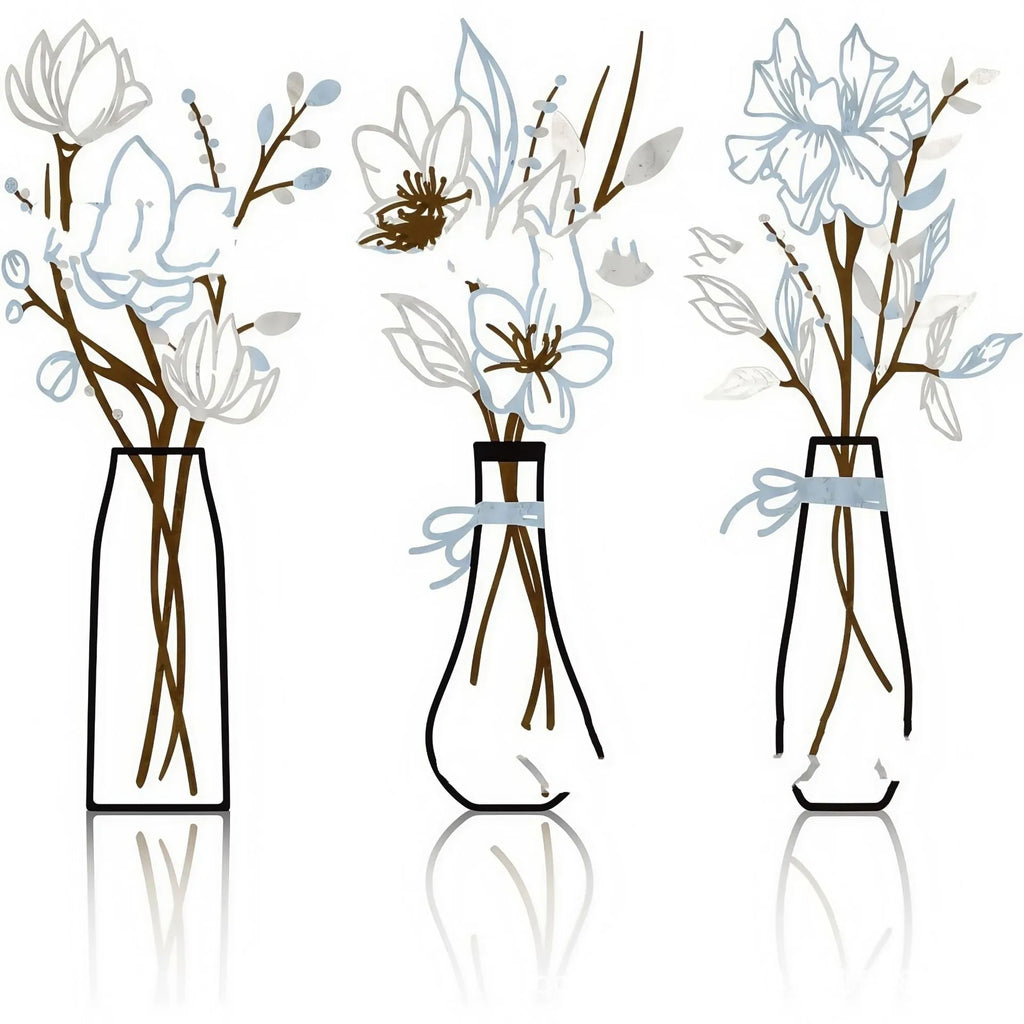 3-piece metal flowers wall art set in alloy with modern simplicity style for bathroom or living room decoration