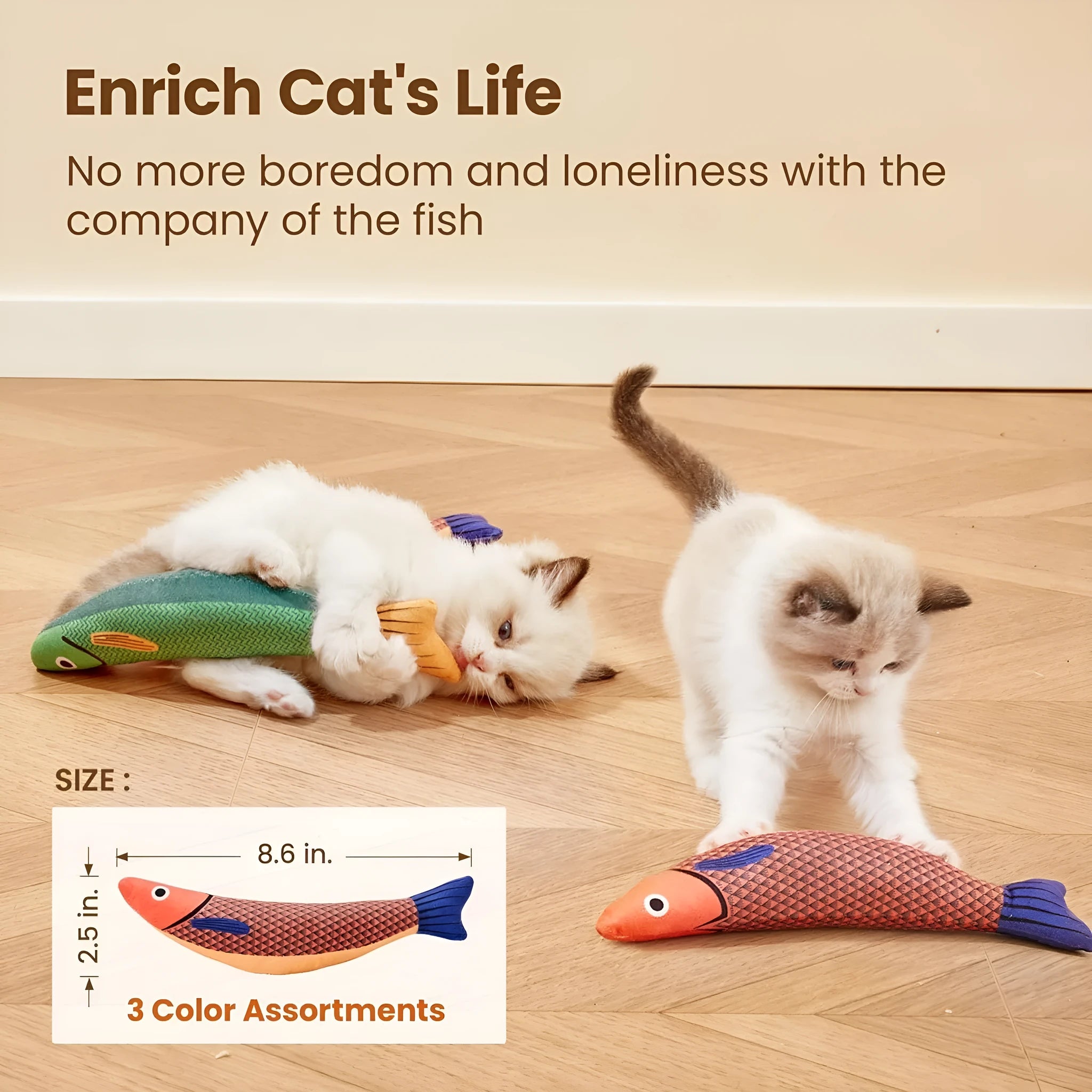 Plush cat kicker toy with organic catnip in green, orange and yellow colour options