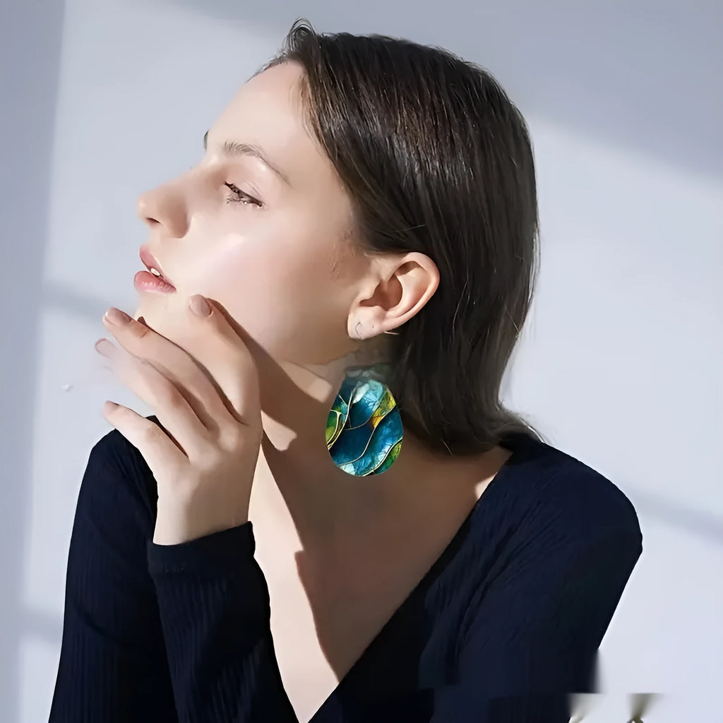 Acrylic flat branch knot drop earrings with printed design in approximately 5cm length