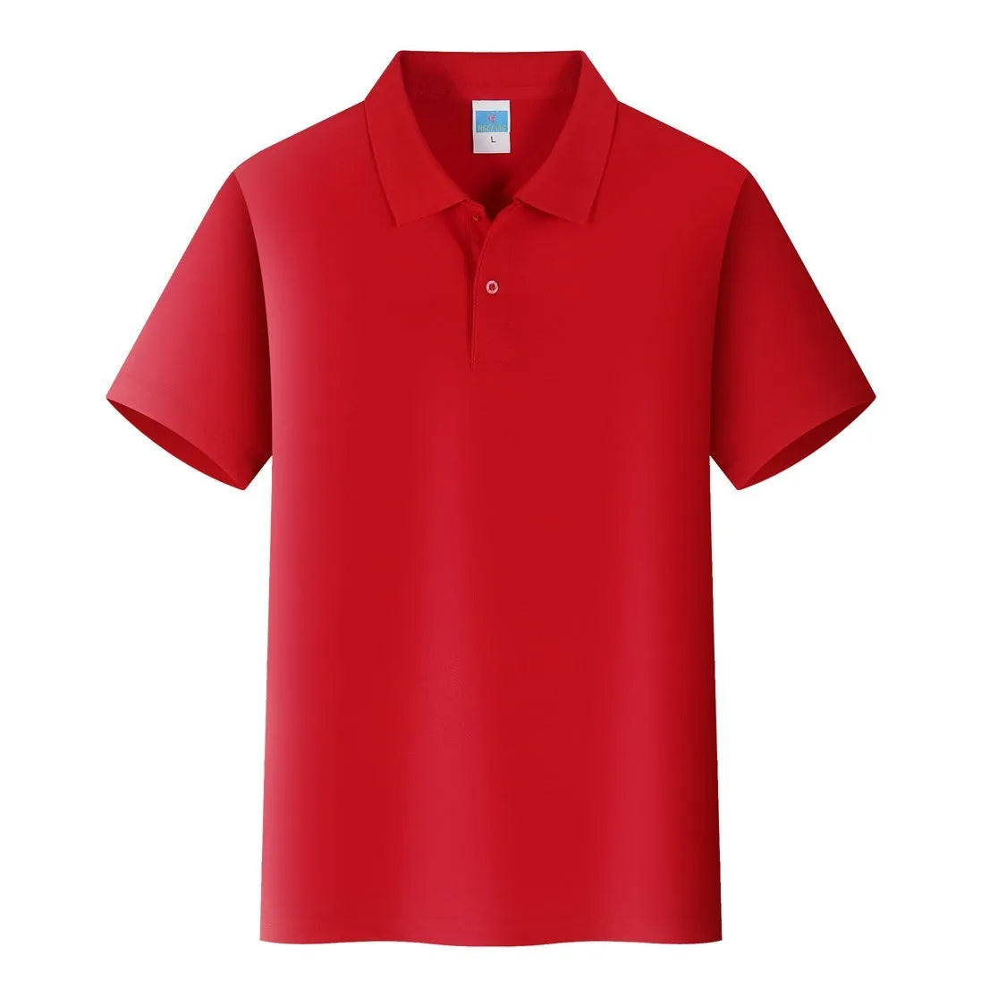 Short-sleeved cotton advertising work shirt on a hanger, straight fit, for custom embroidery.