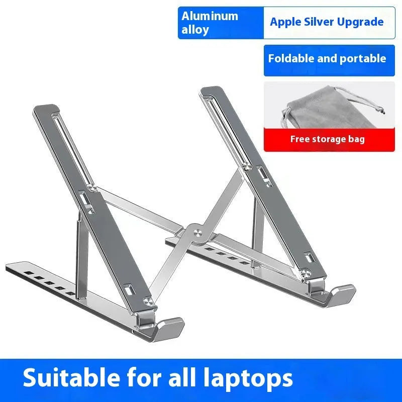Black aluminium laptop cooling stand folded with silicone surface for 16-18 inch devices
