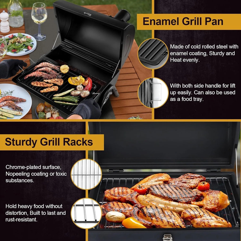 Small folding desktop charcoal barbecue smoking device with portable grill
