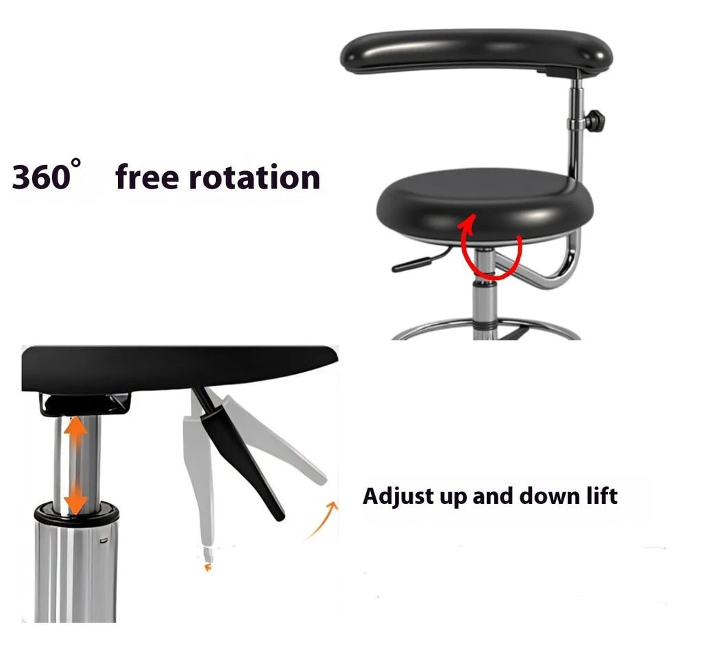 Black leather dental chair lift with hydraulic height adjustment for hospital use