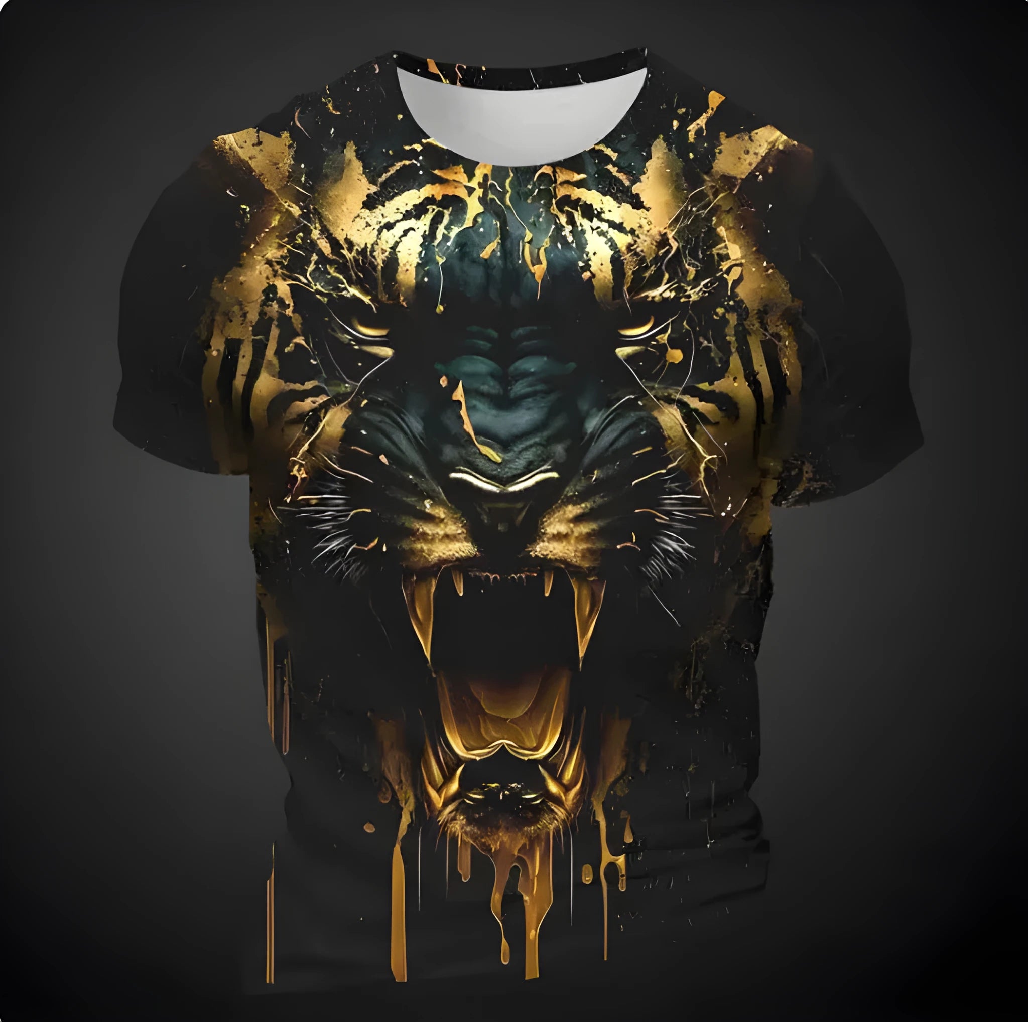 Men's 3D tiger pattern short sleeve T-shirt on thin bird eye cloth polyester fabric