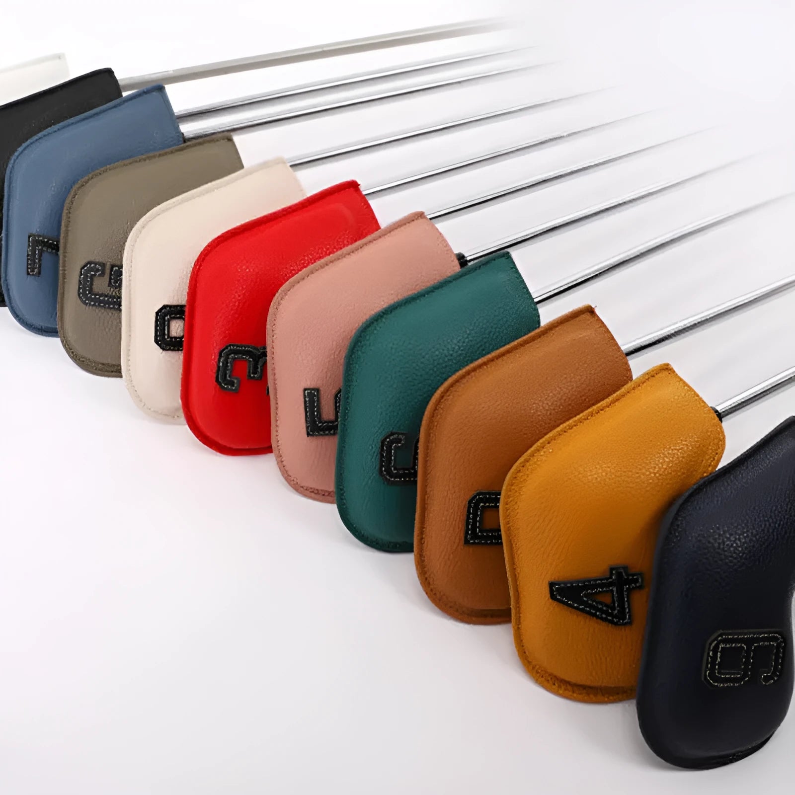 10-piece set of digital printed golf club head covers in assorted colours