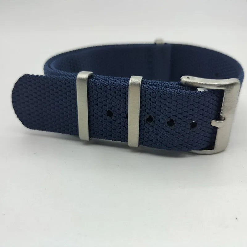 Nylon watch strap in army green colour showing 20mm width and integrated construction