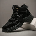 Men's thick sole high-top Martin boots in beige, side view showing lace-up and round toe